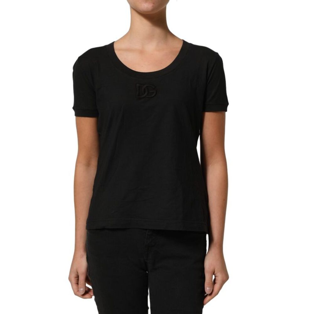Dolce & Gabbana Black DG Logo Cotton Round Neck Tee Women's T-shirt